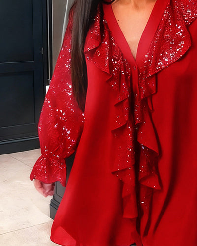 Løse ensfargede bluser med volanger