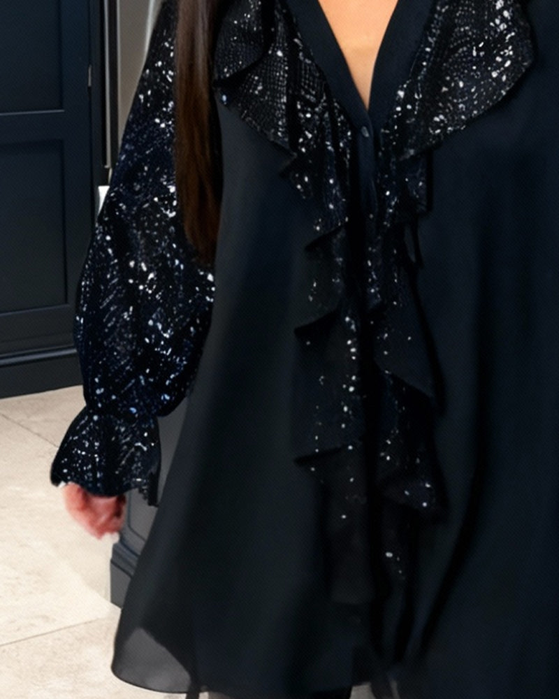 Løse ensfargede bluser med volanger