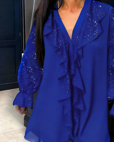 Løse ensfargede bluser med volanger